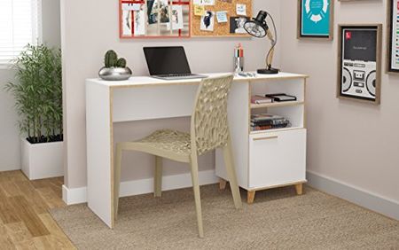 Manhattan Comfort Minetta Mid-Century Modern Home Office Desk, White