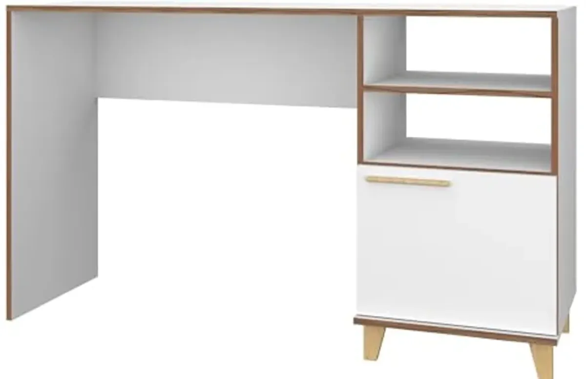 Manhattan Comfort Minetta Mid-Century Modern Home Office Desk, White