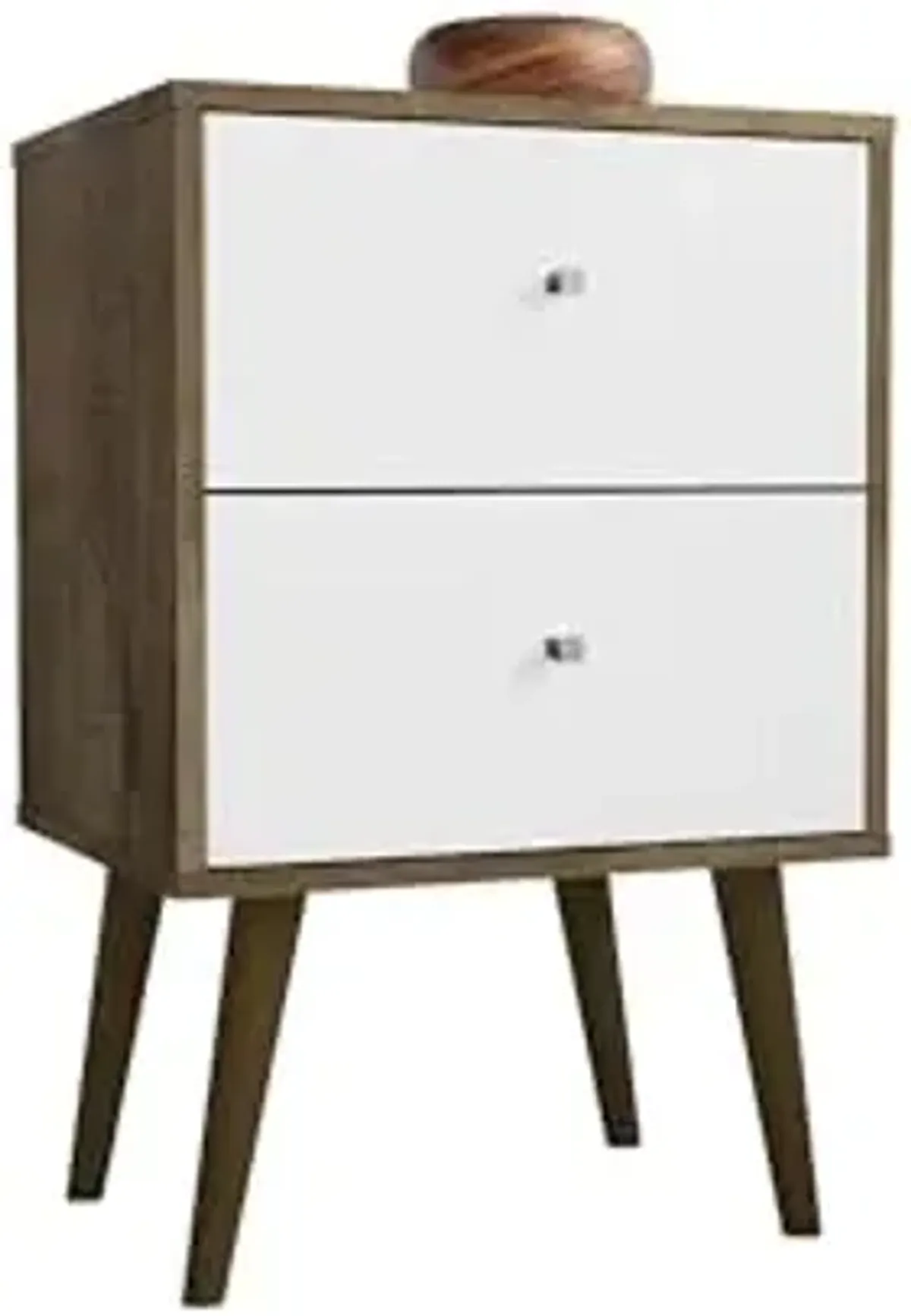 Manhattan Comfort Liberty Mid Century Modern Nightstand with Drawers, Bedside Table for Bedroom and Living Room, Night Stand Accent Decor, Easy Assembly, Brown/White