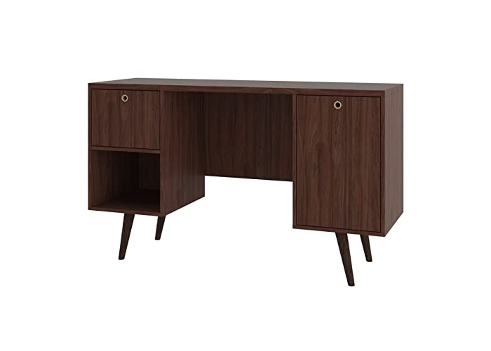 Manhattan Comfort Edgar Mid-Century Modern Home Office Desk, Dark Brown