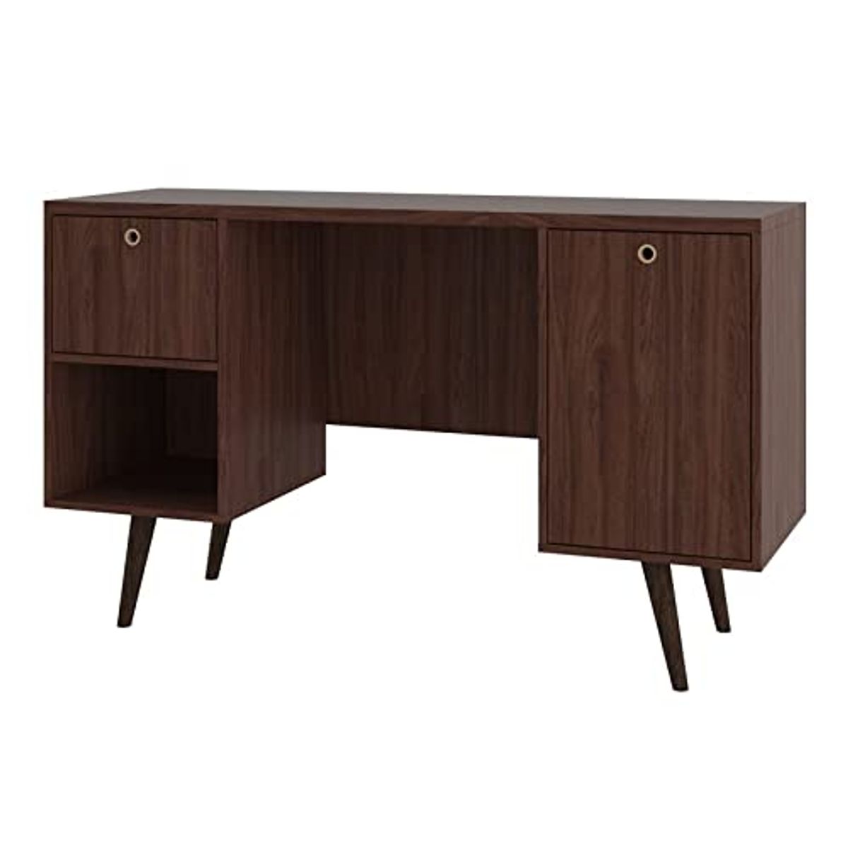 Manhattan Comfort Edgar Mid-Century Modern Home Office Desk, Dark Brown