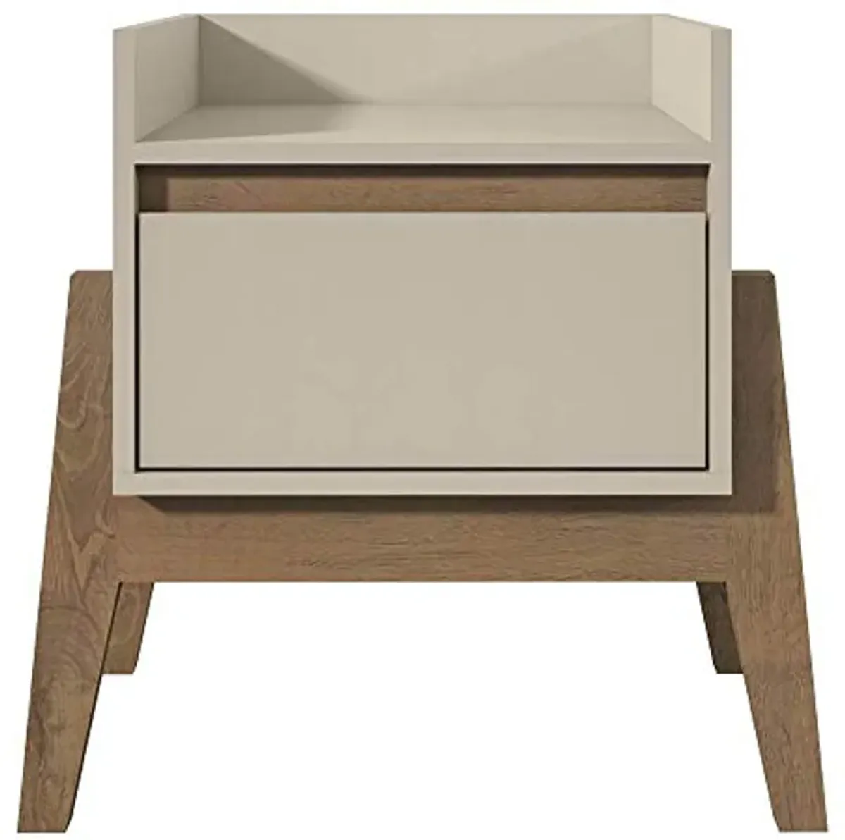 Manhattan Comfort Essence Mid-Century Modern Wood Nightstand with 1 Drawer & 1 Open Top Shelf, Versatile Side Table for Bedroom, Living Room, Entryway or Home Office, , Off-white