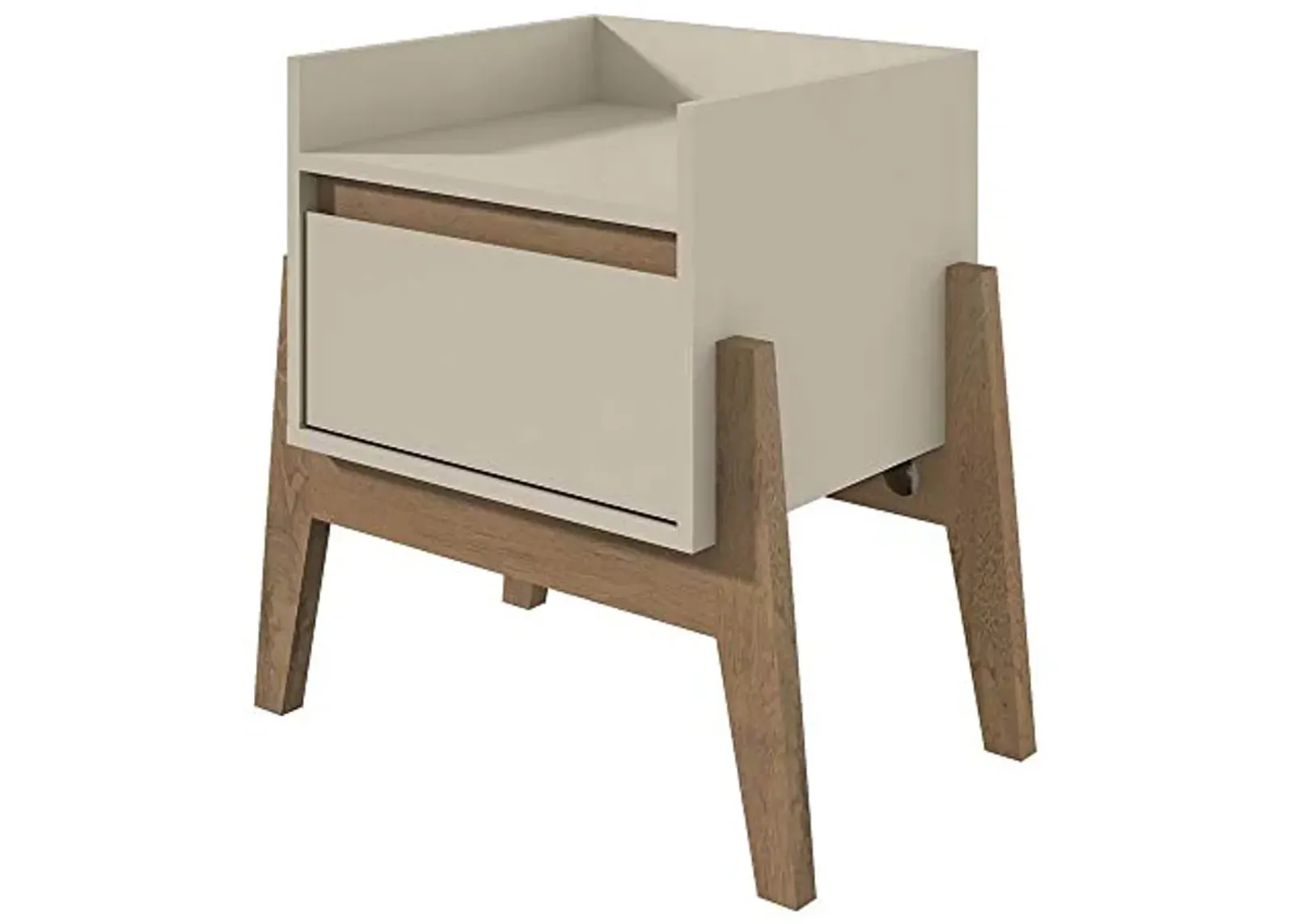 Manhattan Comfort Essence Mid-Century Modern Wood Nightstand with 1 Drawer & 1 Open Top Shelf, Versatile Side Table for Bedroom, Living Room, Entryway or Home Office, , Off-white