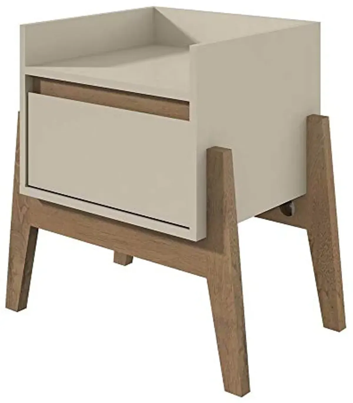 Manhattan Comfort Essence Mid-Century Modern Wood Nightstand with 1 Drawer & 1 Open Top Shelf, Versatile Side Table for Bedroom, Living Room, Entryway or Home Office, , Off-white