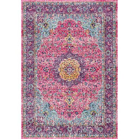 nuLOOM Persian Verona Distressed Square Rug, 5' Square, Pink