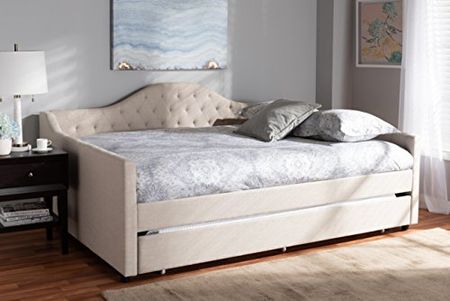 Baxton Studio Delia Daybed With Trundle, Queen, Light Beige