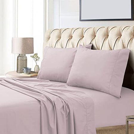 Tribeca Living Queen Bed Sheet Set, Soft Egyptian Cotton Sateen Solid Sheets and Pillowcase Set, Deep Pocket, 800 Thread Count, 4-Piece Luxury Bedding, Lavender