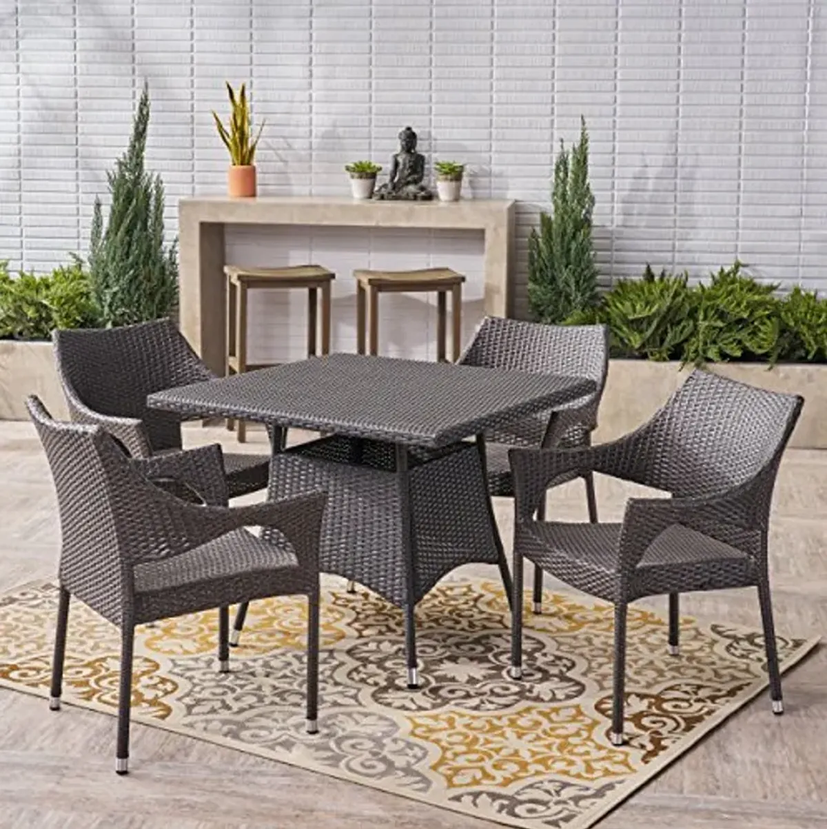 Christopher Knight Home Anne Outdoor 5 Piece Wicker Dining Set, Grey