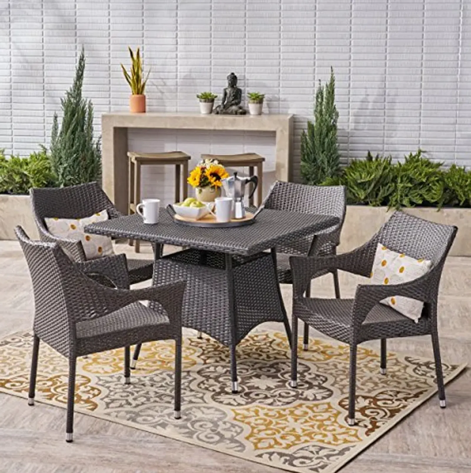 Christopher Knight Home Anne Outdoor 5 Piece Wicker Dining Set, Grey