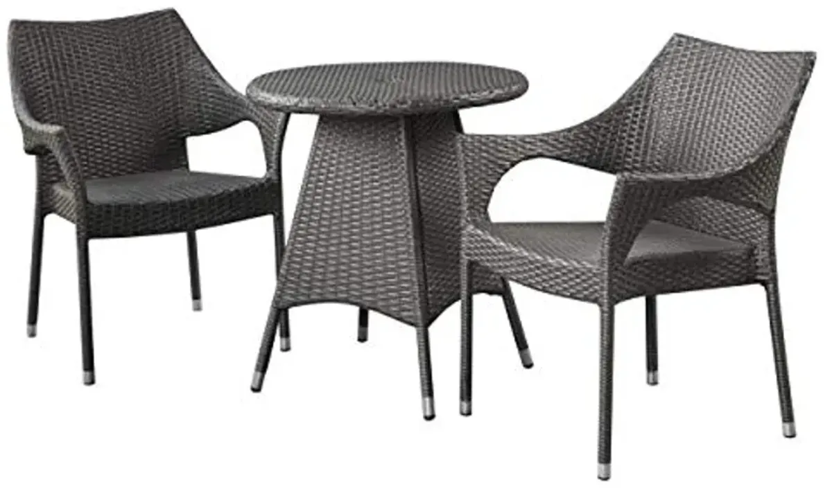 Christopher Knight Home Edna Outdoor 3 Piece Wicker Bistro Set, Grey