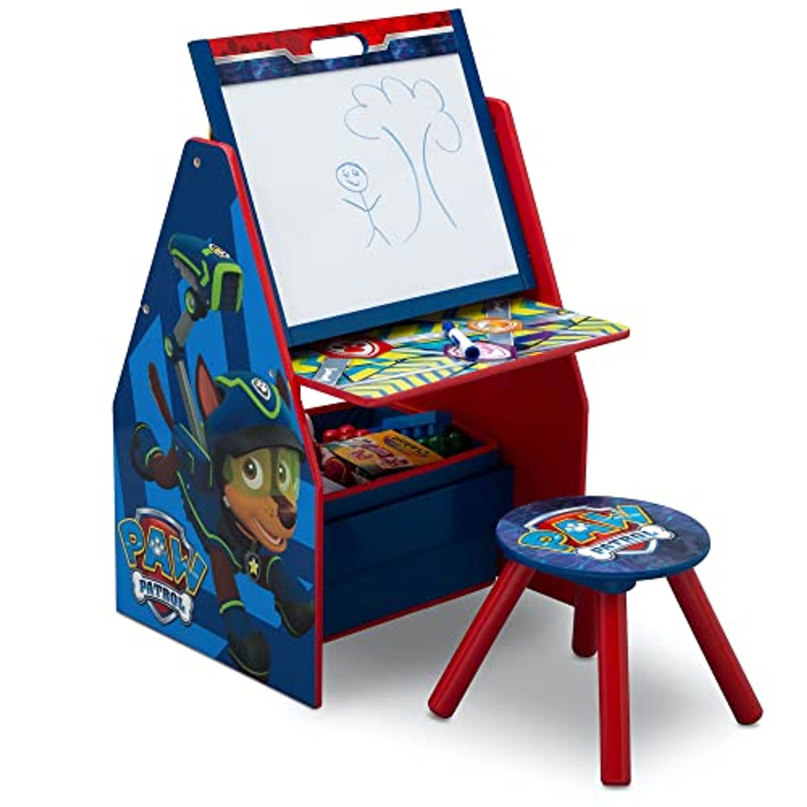 Delta Children Kids Easel and Play Station – Ideal for Arts & Crafts, Homeschooling and More, Nick Jr. PAW Patrol - Greenguard Gold Certified, Drawing