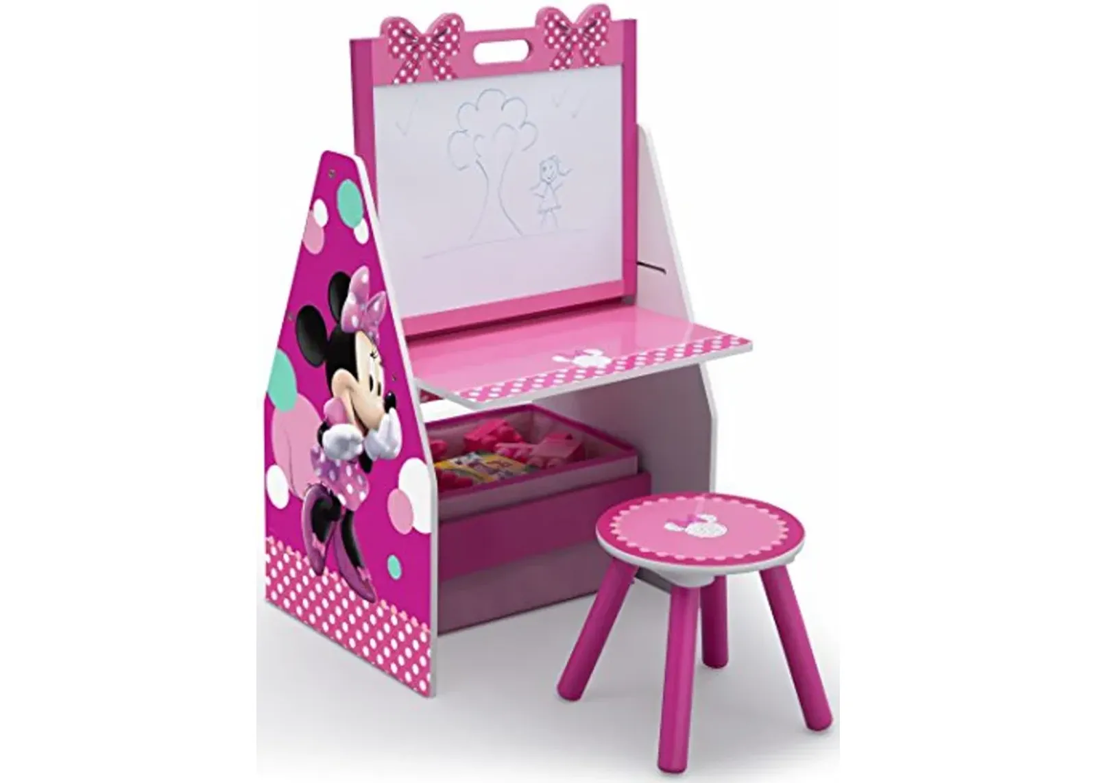 Delta Children Kids Easel and Play Station – Ideal for Arts & Crafts, Drawing, Homeschooling and More - Greenguard Gold Certified, Disney Minnie Mouse