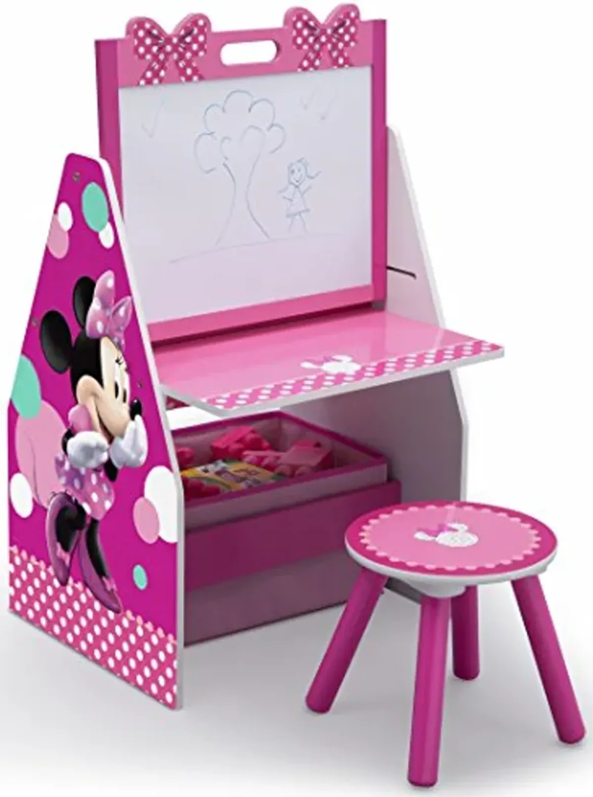 Delta Children Kids Easel and Play Station – Ideal for Arts & Crafts, Drawing, Homeschooling and More - Greenguard Gold Certified, Disney Minnie Mouse