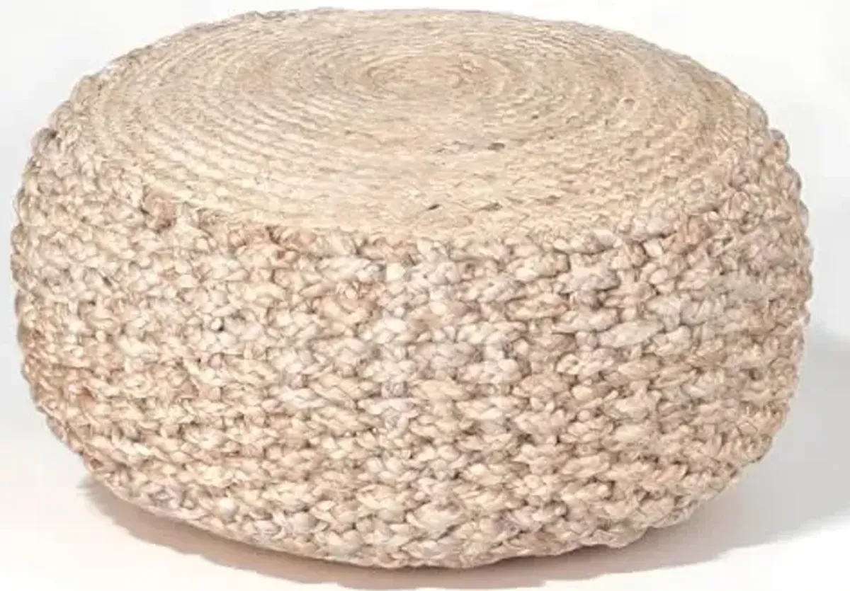 LR Home Natural Round Ottoman Pouf for Home Decor | Striped Hand-Woven Jute Round Pouf Ottoman Foot Rest for Bedroom & Living Room Decor | 20"D X 20"W X 10"H