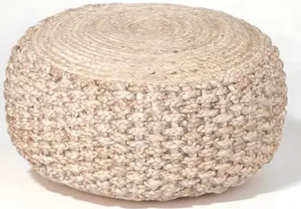 LR Home Natural Round Ottoman Pouf for Home Decor | Striped Hand-Woven Jute Round Pouf Ottoman Foot Rest for Bedroom & Living Room Decor | 20"D X 20"W X 10"H