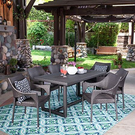 Christopher Knight Home Olivia Outdoor 7 Piece Wicker Dining Set, Grey