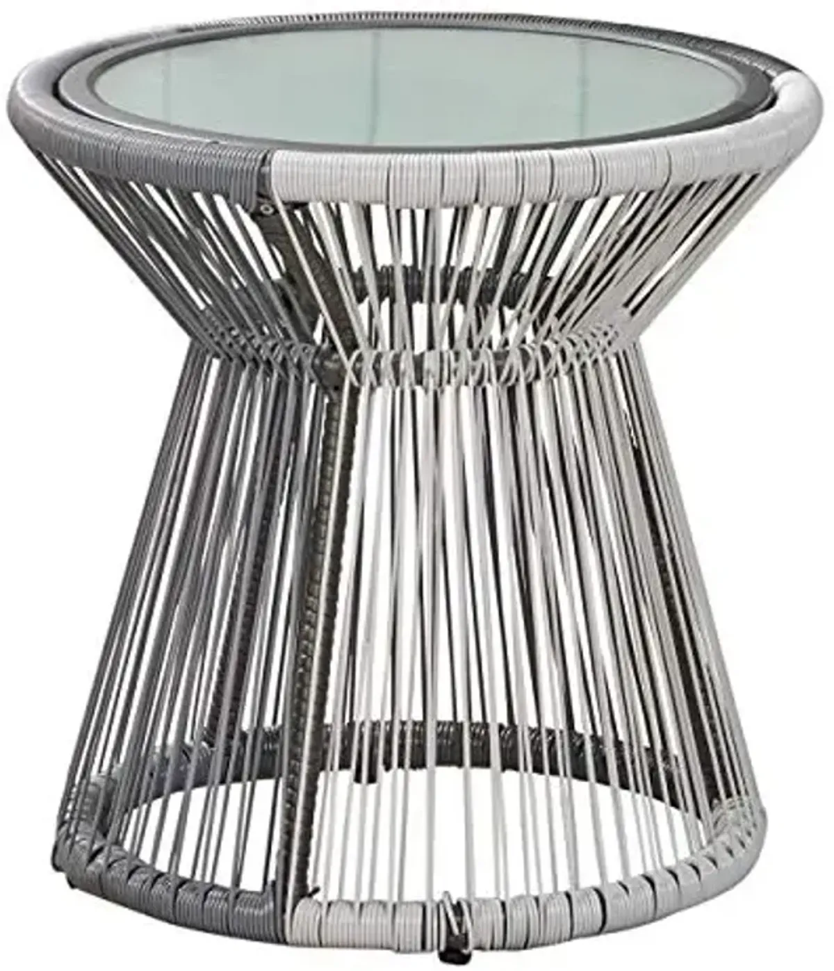 Christopher Knight Home Aiden Outdoor Wicker Side Table with Glass Top, Gray/White/Gray