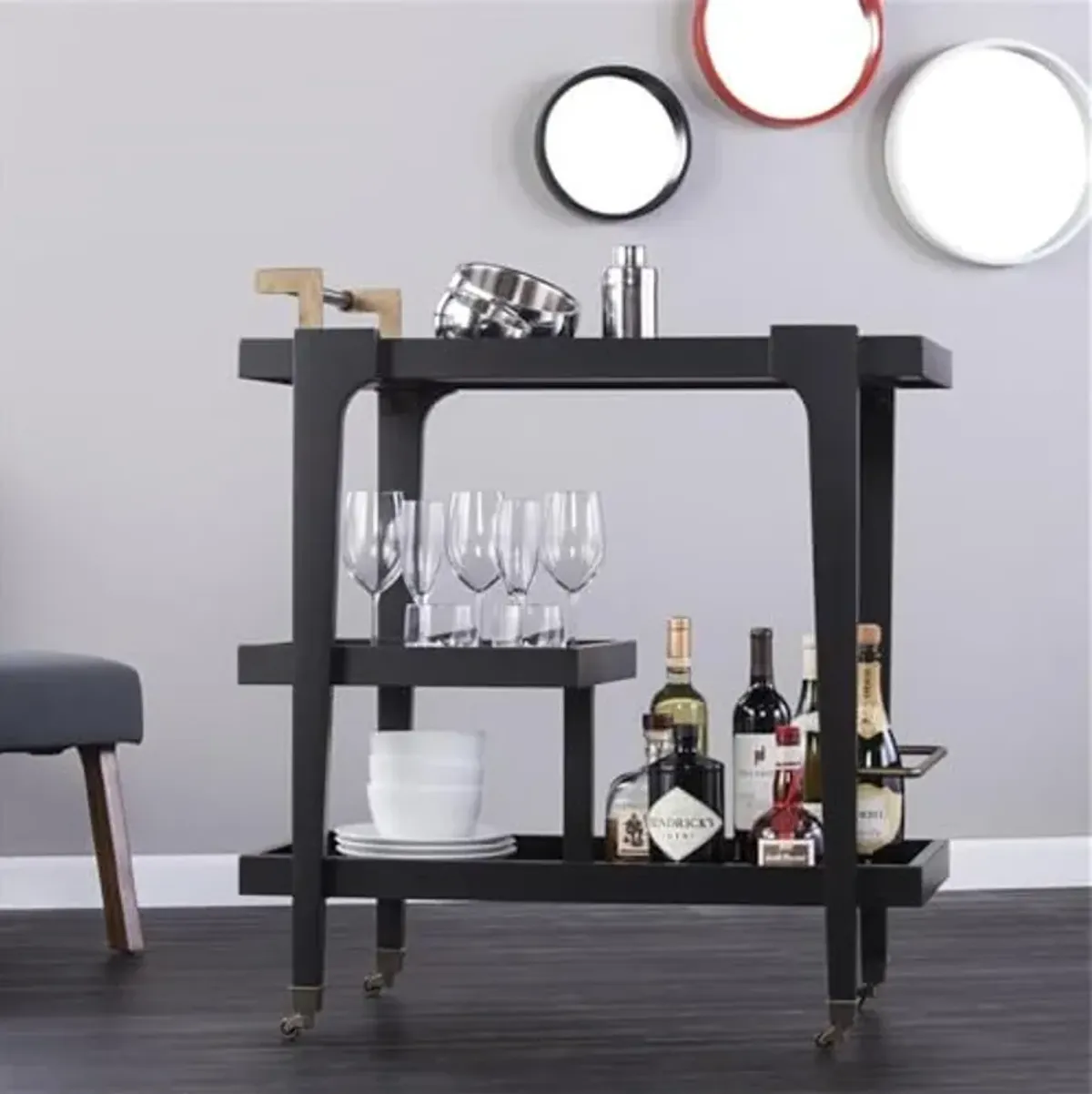 Southern Enterprises Holly and Martin Zhori Mid Century Modern Bar Cart in Black