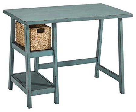 Signature Design by Ashley Mirimyn Vintage 42" Home Office Desk with Basket, Distressed Blue
