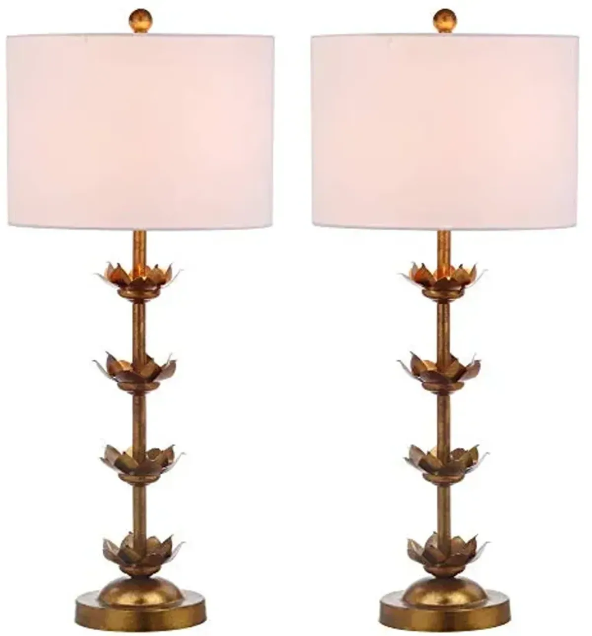 SAFAVIEH Lighting Collection Lani Antique Gold Leaf 32-inch Bedroom Living Room Home Office Desk Nightstand Table Lamp Set of 2 (LED Bulbs Included)