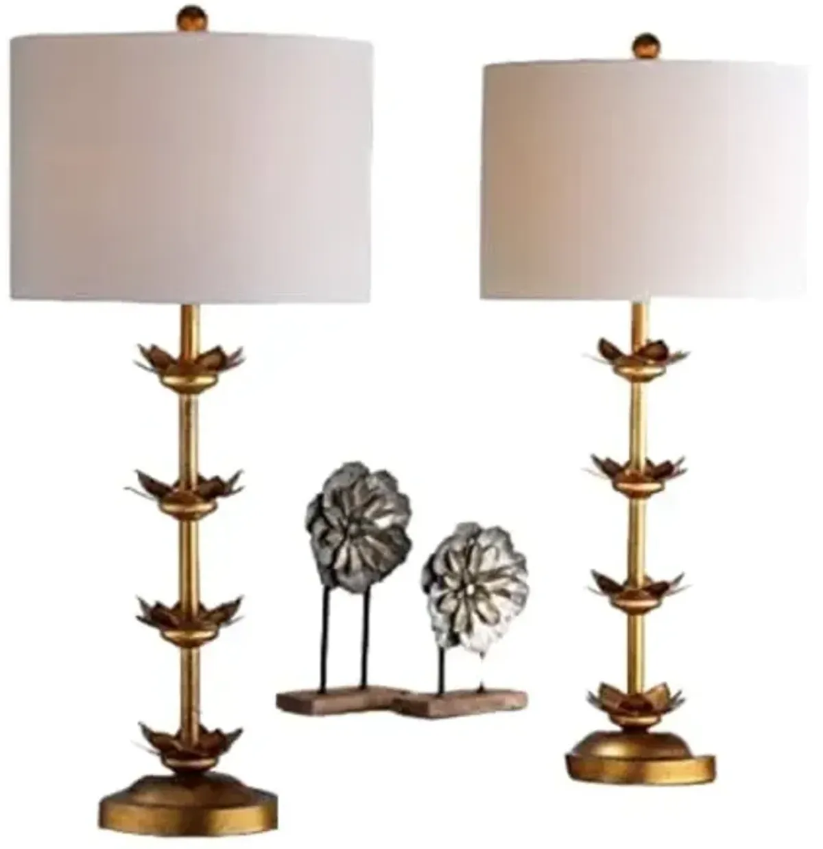 SAFAVIEH Lighting Collection Lani Antique Gold Leaf 32-inch Bedroom Living Room Home Office Desk Nightstand Table Lamp Set of 2 (LED Bulbs Included)