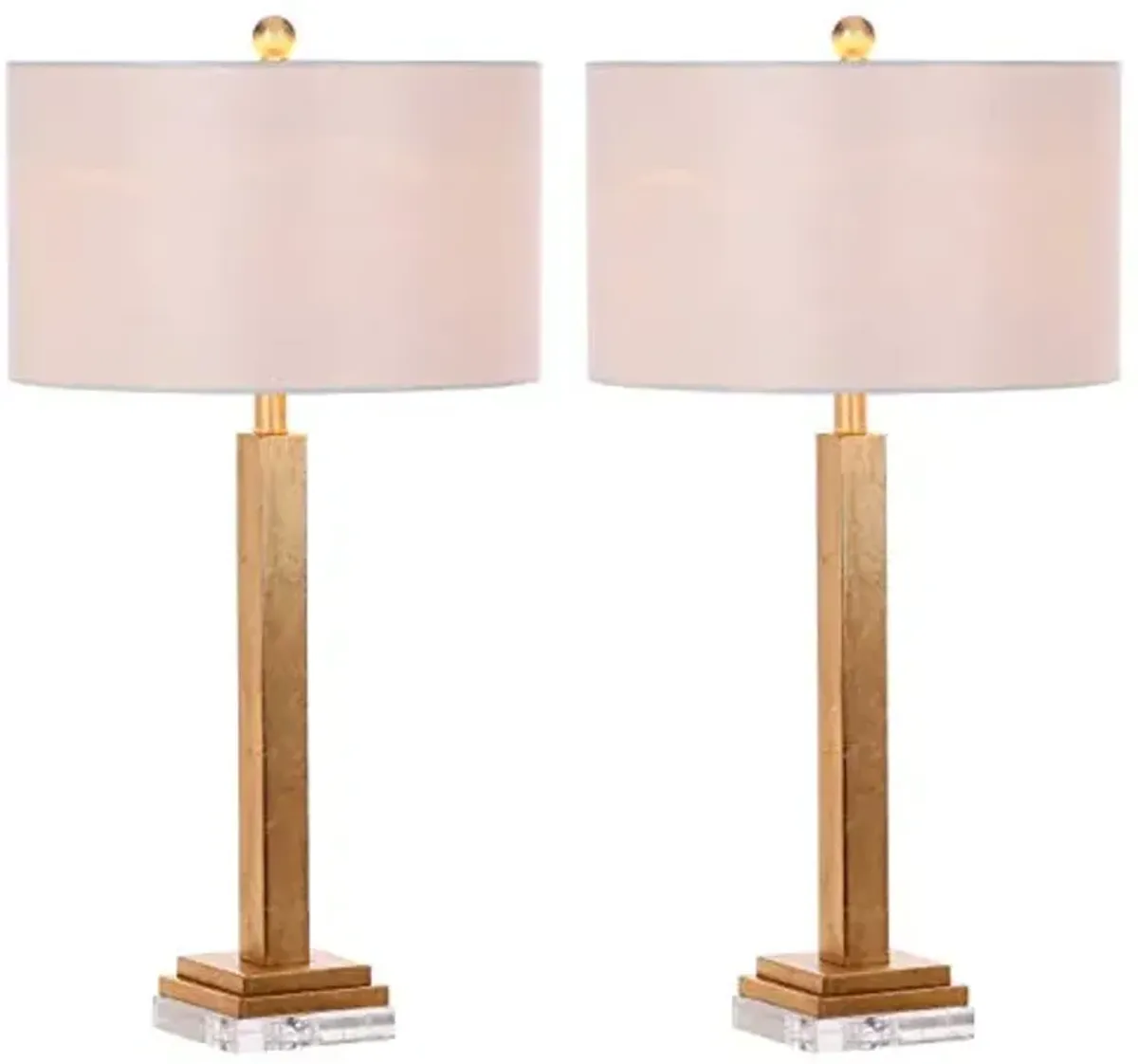 SAFAVIEH Lighting Collection Perri Farmhouse Gold/ Crystal Base 30-inch Bedroom Living Room Home Office Desk Nightstand Table Lamp Set of 2 (LED Bulbs Included)