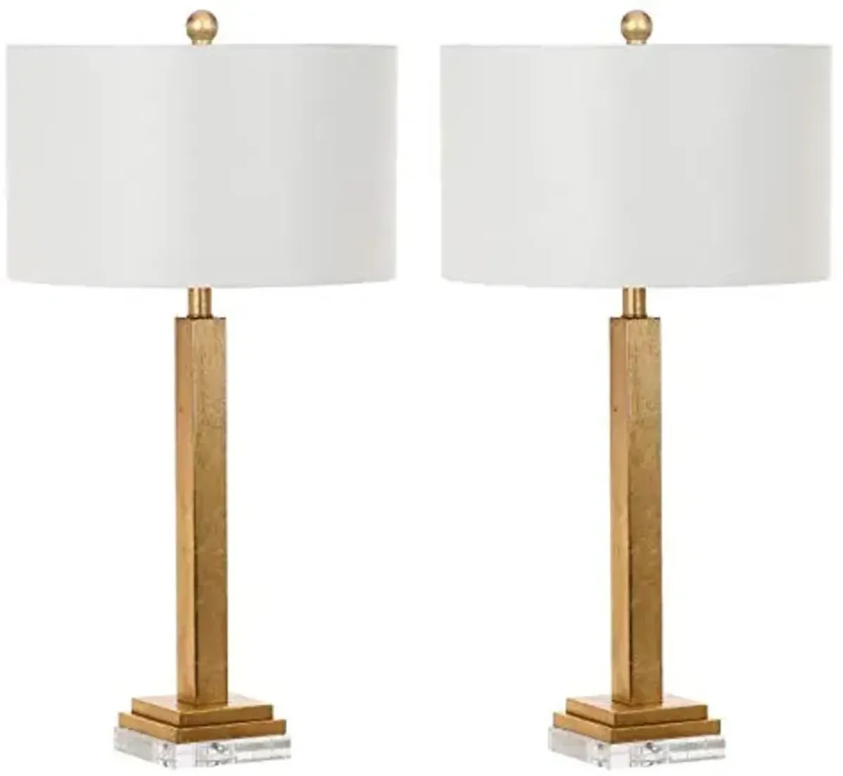 SAFAVIEH Lighting Collection Perri Farmhouse Gold/ Crystal Base 30-inch Bedroom Living Room Home Office Desk Nightstand Table Lamp Set of 2 (LED Bulbs Included)