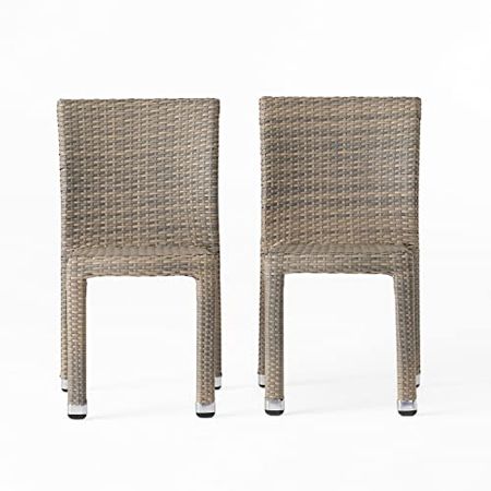 Christopher Knight Home Dover Outdoor Wicker Armless Stacking Chairs with Aluminum Frame, 2-Pcs Set, Chateau Grey