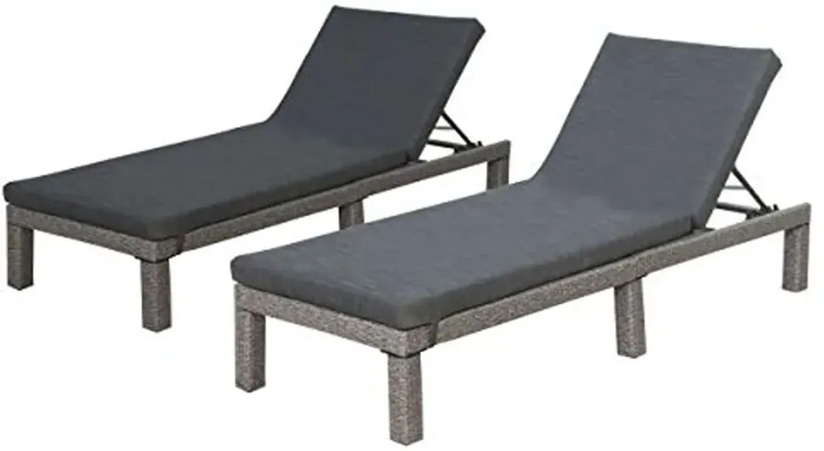 Christopher Knight Home Puerta Outdoor Wicker Chaise Lounges with Water Resistant Cushion, 2-Pcs Set, Mixed Black / Dark Grey