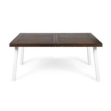 Christopher Knight Home Della Outdoor Acacia Wood Dining Table with Metal Legs, Dark Brown / White Rustic Metal