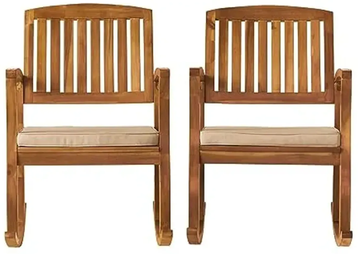 Christopher Knight Home Selma Acacia Rocking Chairs with Cushions, 2-Pcs Set, Teak Finish