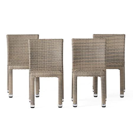 Christopher Knight Home Dover Outdoor Wicker Armless Stacking Chairs with Aluminum Frame, 4-Pcs Set, Chateau Grey
