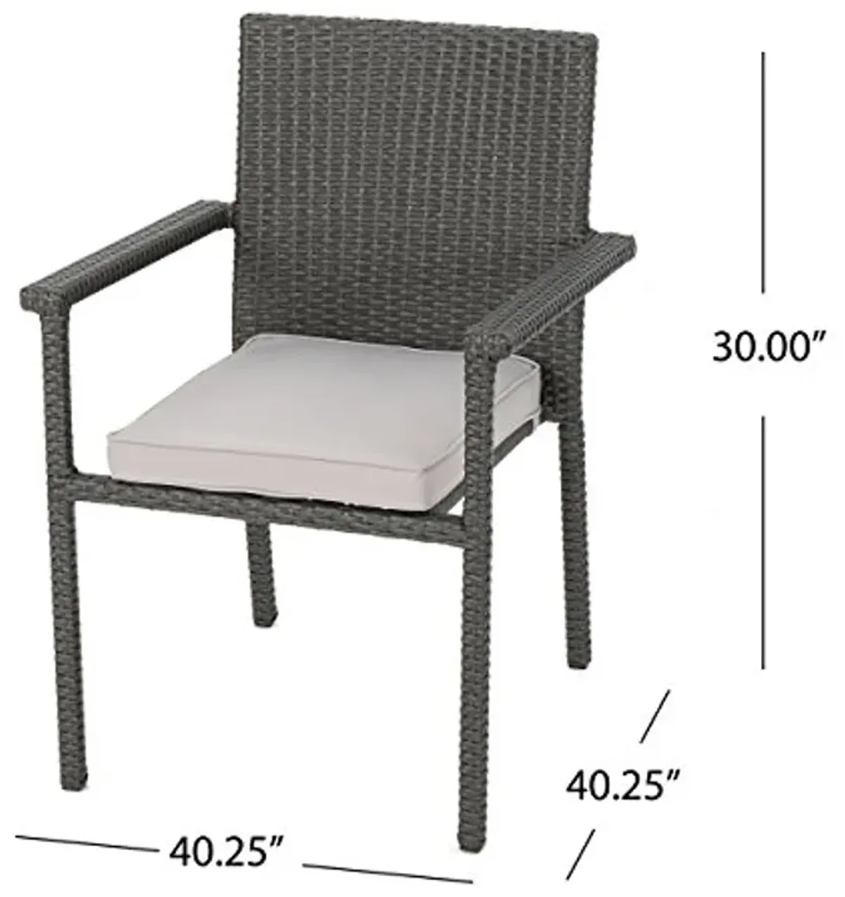 Christopher Knight Home San Pico Outdoor Wicker Armed Dining Chairs with Water Resistant Cushions, 4-Pcs Set, Grey / Silver