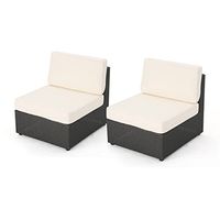 Christopher Knight Home Santa Cruz Outdoor Wicker Armless Sectional Sofa Seat, Gray, 2-Pcs Set, Grey/White