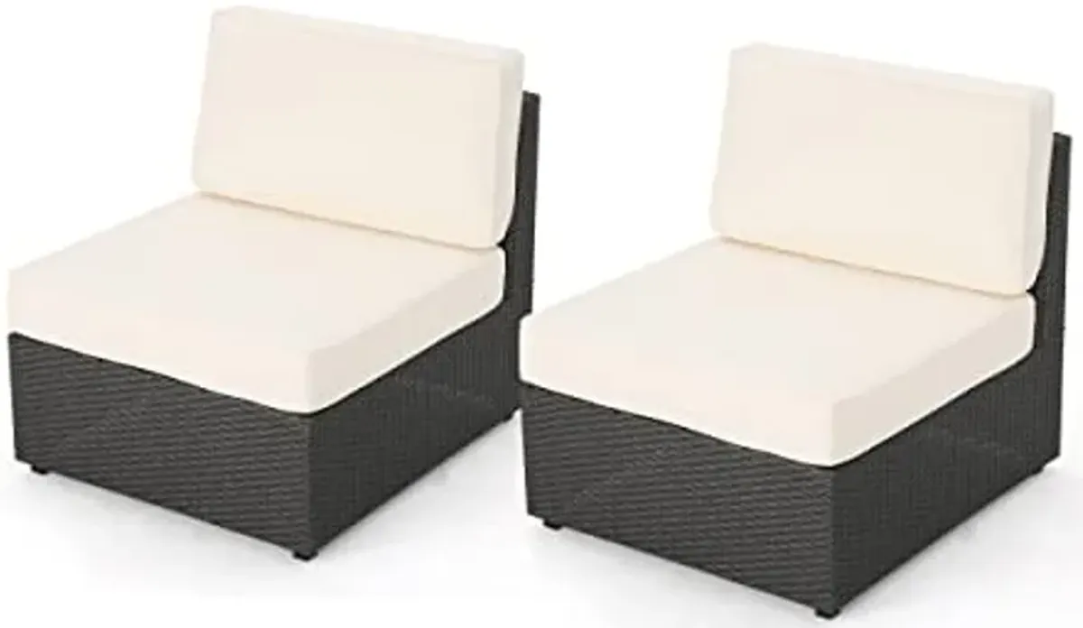 Christopher Knight Home Santa Cruz Outdoor Wicker Armless Sectional Sofa Seat, Gray, 2-Pcs Set, Grey/White