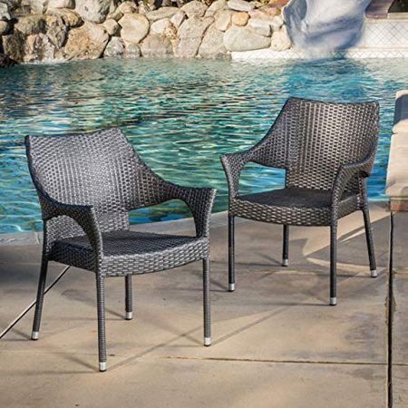 Christopher Knight Home Cliff Outdoor Wicker Chairs, 2-Pcs Set, Grey