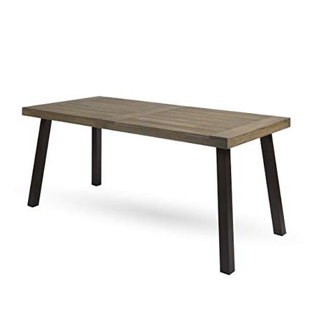 Christopher Knight Home Della Outdoor Acacia Wood Dining Table with Metal Legs, Grey Finish / Rustic Metal
