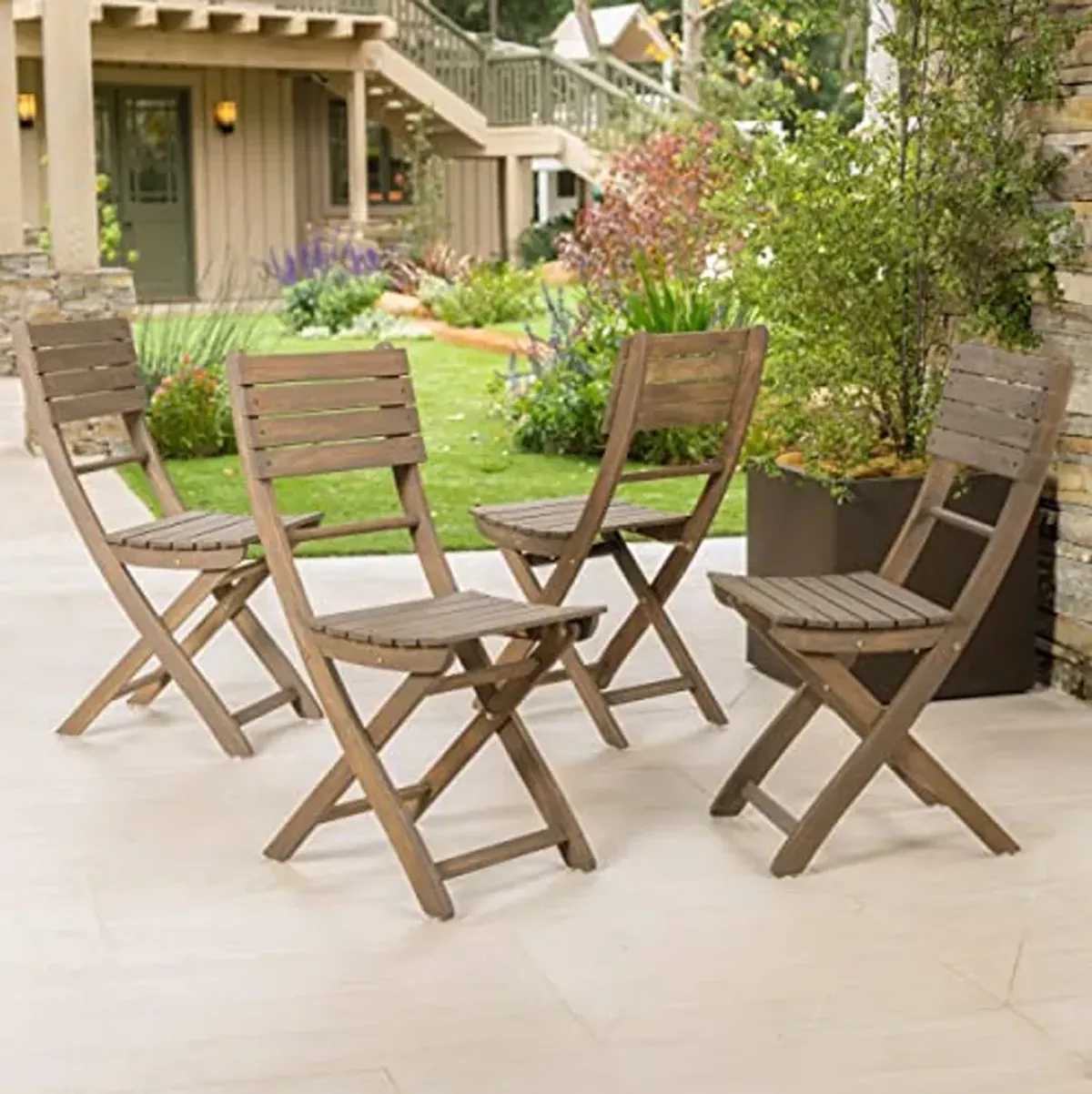 Christopher Knight Home Positano Outdoor Acacia Wood Foldable Dining Chairs, 4-Pcs Set, Grey Finish