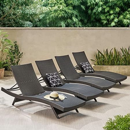 Christopher Knight Home Salem Outdoor Wicker Adjustable Chaise Lounge Chairs, 4-Pcs Set, Multibrown