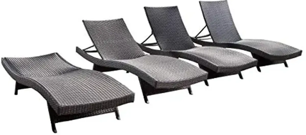 Christopher Knight Home Salem Outdoor Wicker Adjustable Chaise Lounge Chairs, 4-Pcs Set, Multibrown