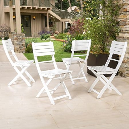 Christopher Knight Home Positano Outdoor Acacia Wood Foldable Dining Chairs, 4-Pcs Set, Pu/ White