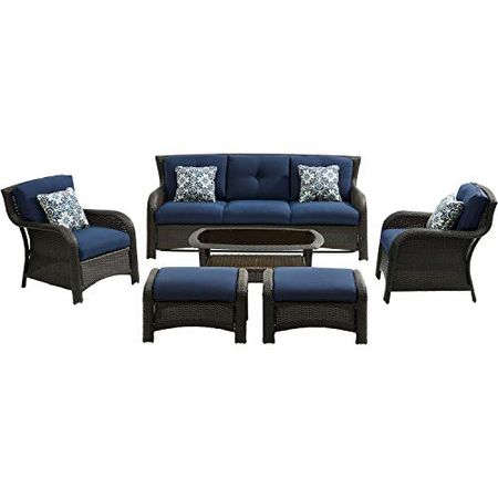 Hanover STRATH6PC-S-NVY Strathmere 6Piece Lounge Set in Navy Blue Outdoor Luxury Recliner