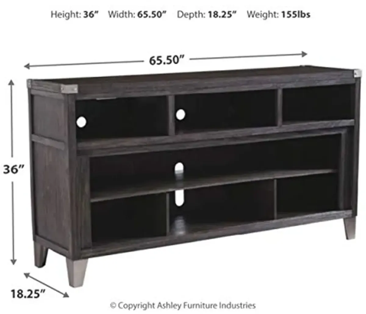 Signature Design by Ashley Todoe Industrial TV Stand with Fireplace Option Fits TVs up to 65", 6 Cubbies For Storage, Gray