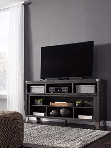 Signature Design by Ashley Todoe Industrial TV Stand with Fireplace Option Fits TVs up to 65", 6 Cubbies For Storage, Gray