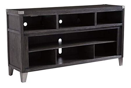 Signature Design by Ashley Todoe Industrial TV Stand with Fireplace Option Fits TVs up to 65", 6 Cubbies For Storage, Gray