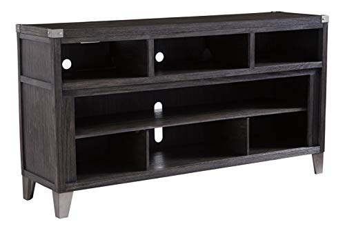 Signature Design by Ashley Todoe Industrial TV Stand with Fireplace Option Fits TVs up to 65", 6 Cubbies For Storage, Gray