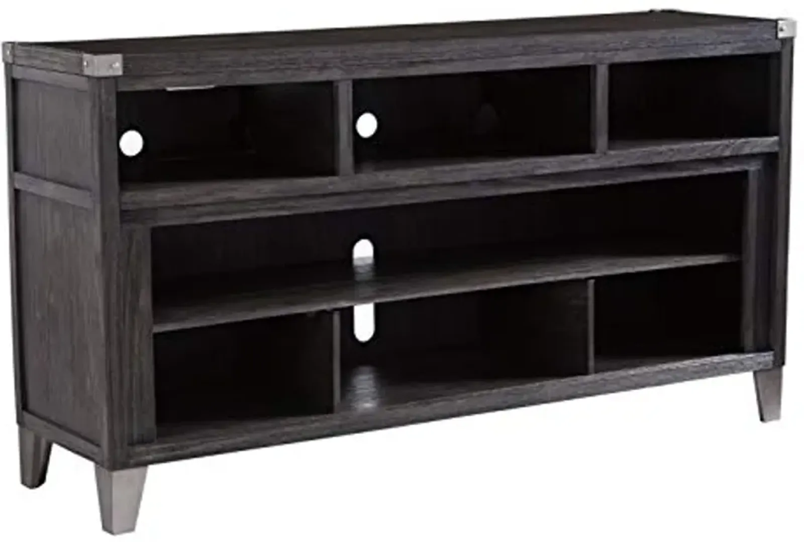 Signature Design by Ashley Todoe Industrial TV Stand with Fireplace Option Fits TVs up to 65", 6 Cubbies For Storage, Gray