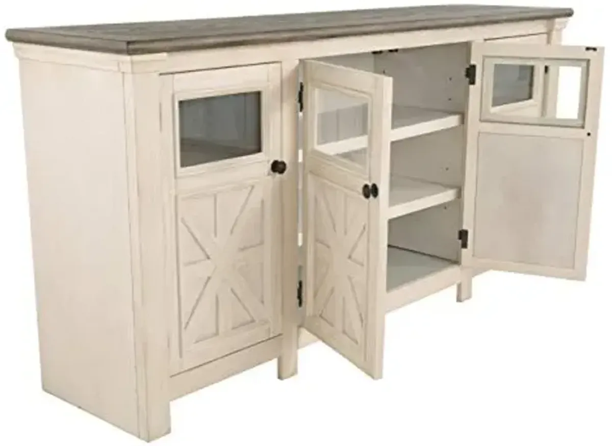 Signature Design by Ashley Bolanburg Extra Large TV Stand, Fits TVs up to 72", 3 Cabinets, Adjustable Storage Shelves, 74.13", Whitewash & 2-Tone Finish