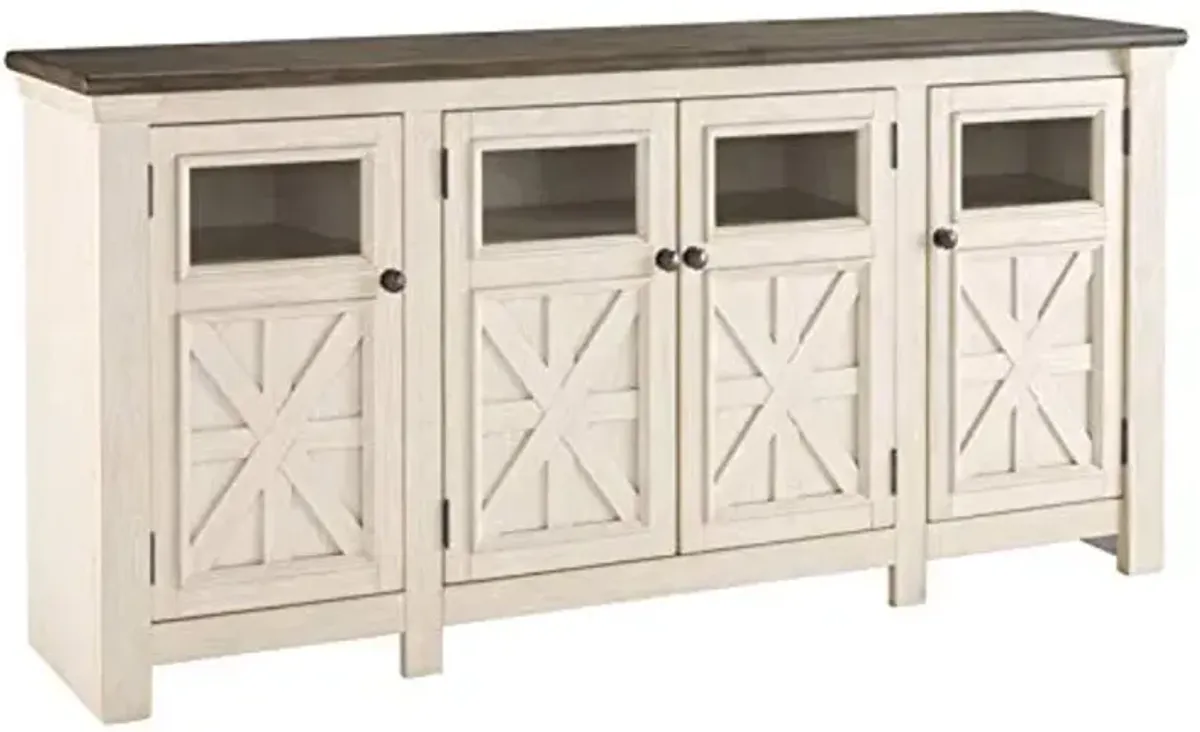 Signature Design by Ashley Bolanburg Extra Large TV Stand, Fits TVs up to 72", 3 Cabinets, Adjustable Storage Shelves, 74.13", Whitewash & 2-Tone Finish