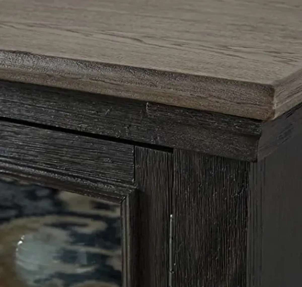 Signature Design by Ashley Tyler Creek Farmhouse TV Stand Fits TVs up to 72", 4 Glass Doors, 3 Adjustable Storage Shelves, Dark Gray